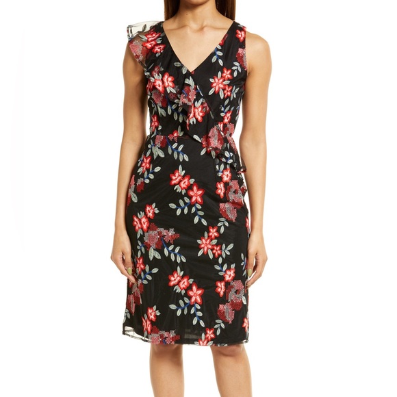 NWT Sam Edelman Floral Embroidered Mesh Sheath Dress - Picture 2 of 9